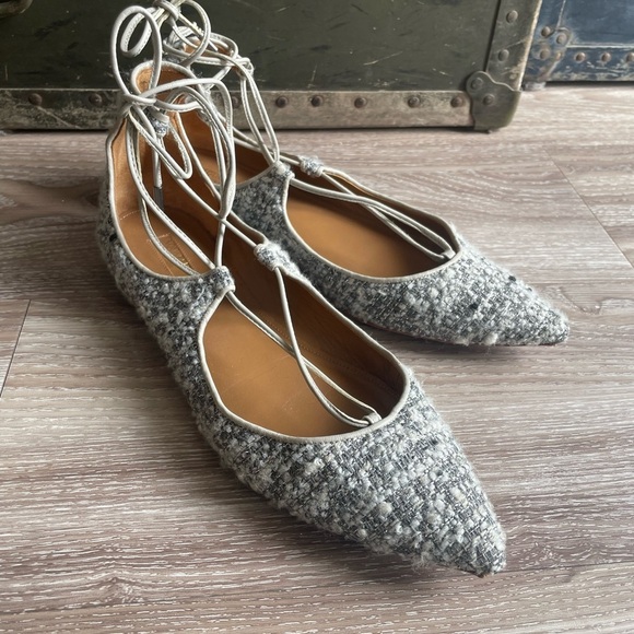 Aquazzura Italian Christy Tweed Lace-up Ballet Flats - Picture 3 of 6